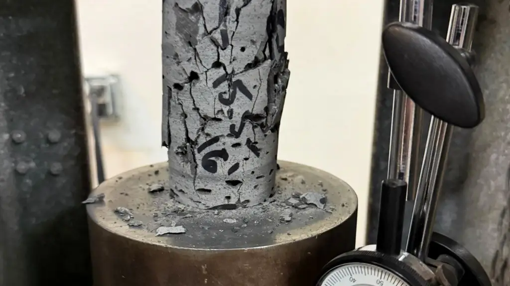Concrete compression testing in a GeoTek laboratory